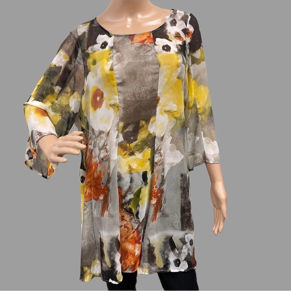 COME N See 100% Polyester XL Floral Long Sleeve Sheer Shirt